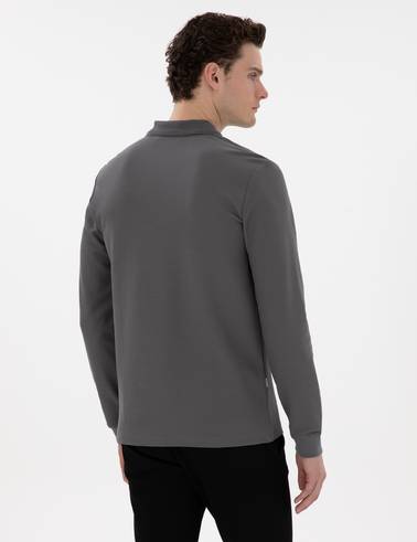 Gri Slim Fit Kıvrılmaz Yaka Sweatshirt