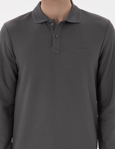 Gri Slim Fit Kıvrılmaz Yaka Sweatshirt