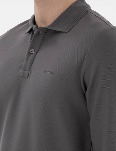 Gri Slim Fit Kıvrılmaz Yaka Sweatshirt
