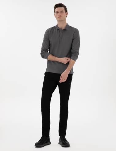 Gri Slim Fit Kıvrılmaz Yaka Sweatshirt
