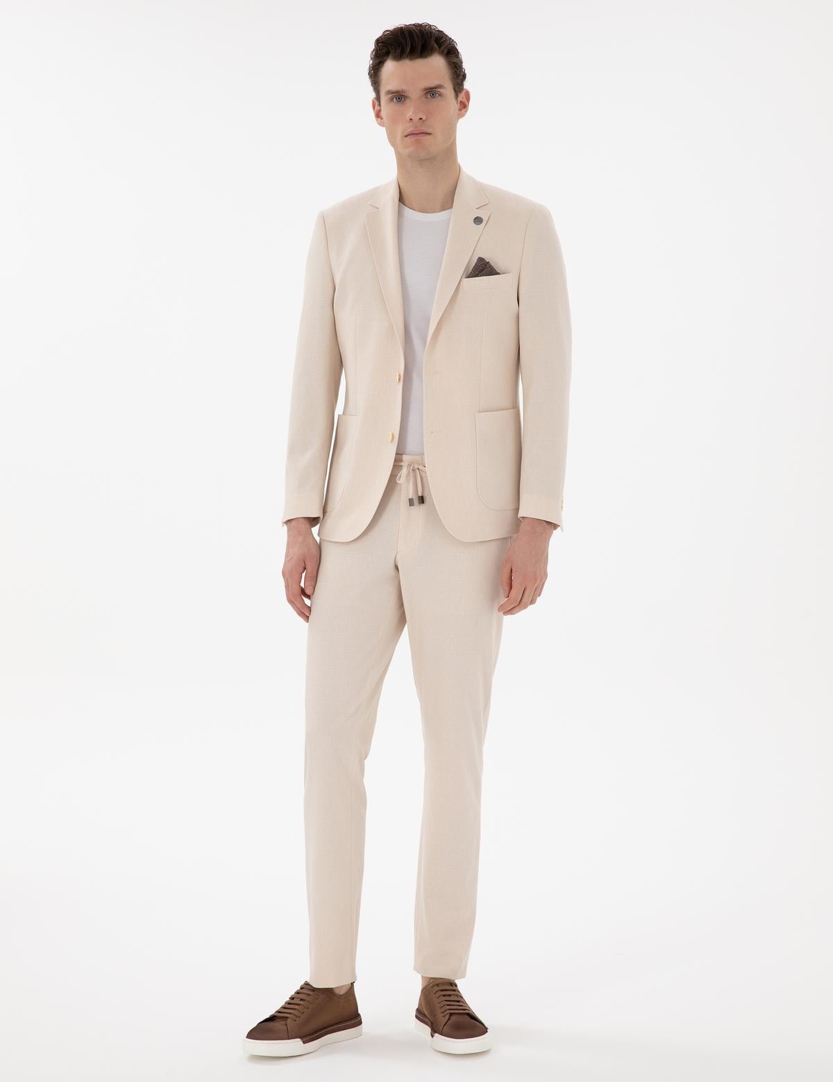 Bej Slim Fit Takım Elbise