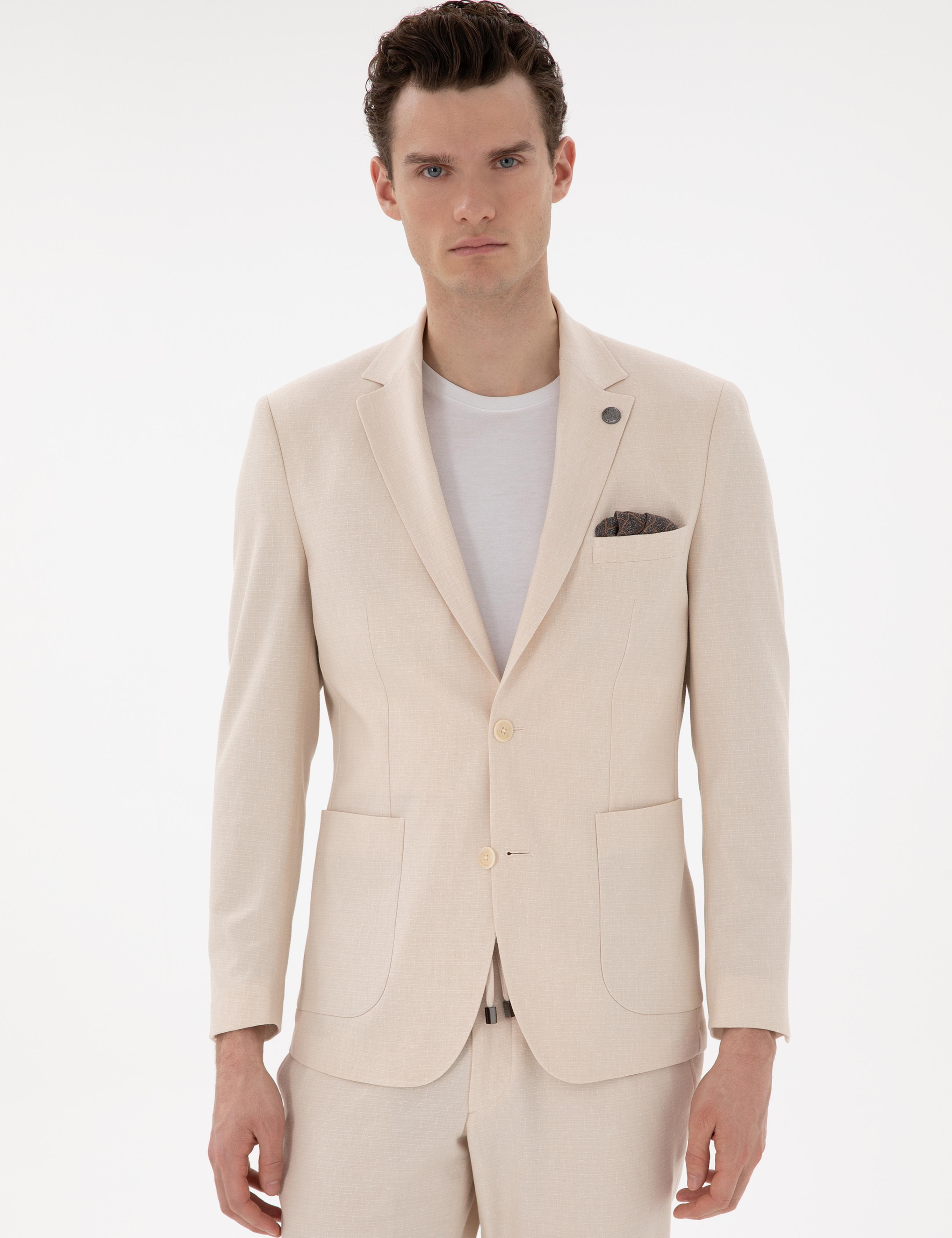 Bej Slim Fit Takım Elbise