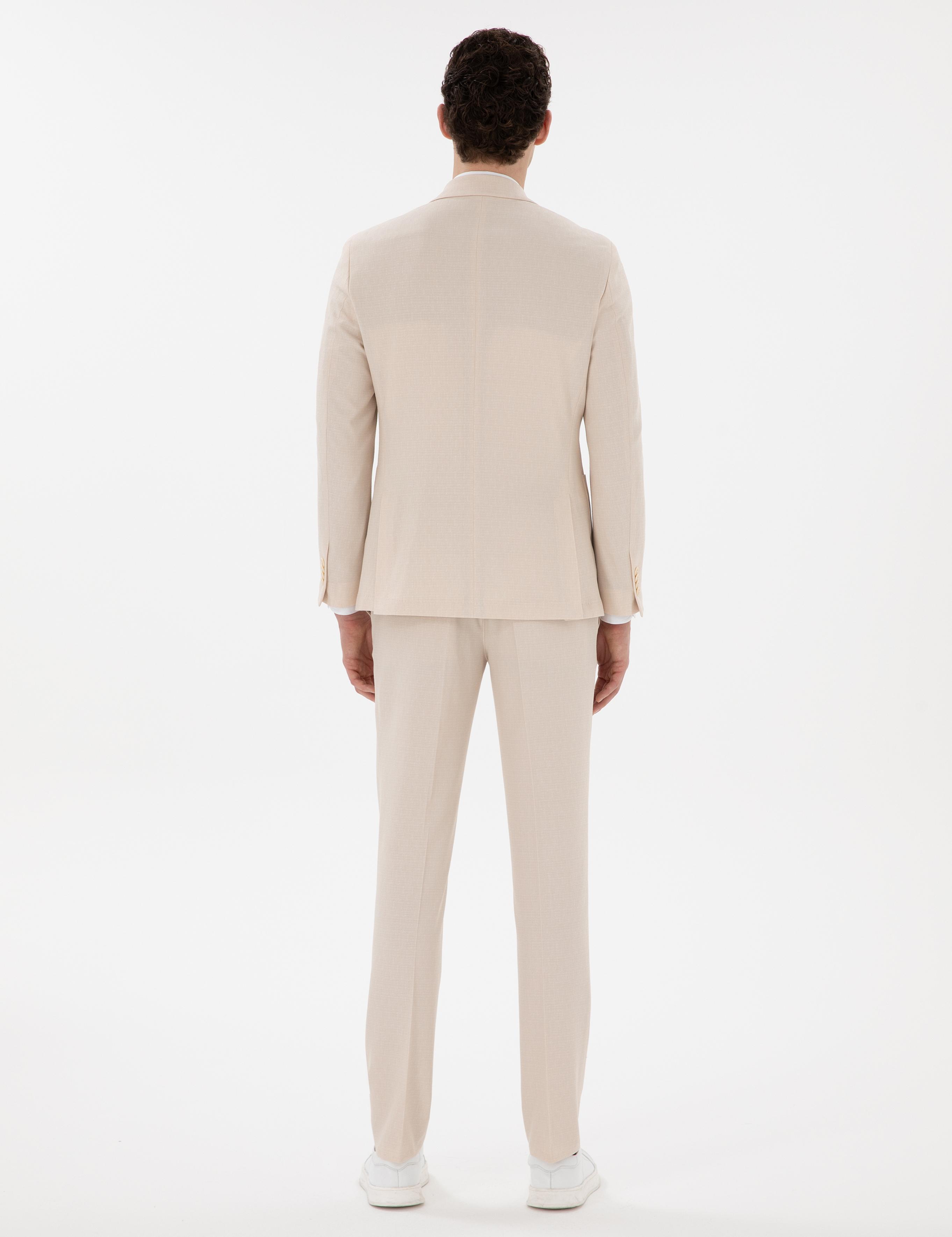 Bej Ex. Slim Fit Kruvaze Takım Elbise