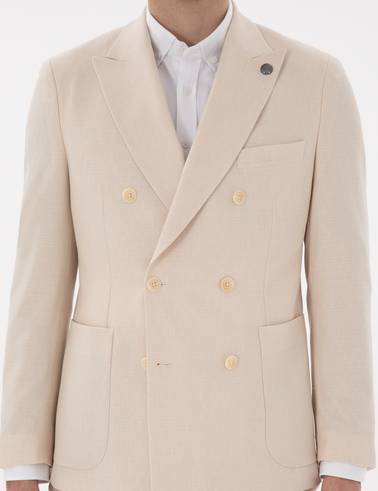 Bej Ex. Slim Fit Kruvaze Takım Elbise