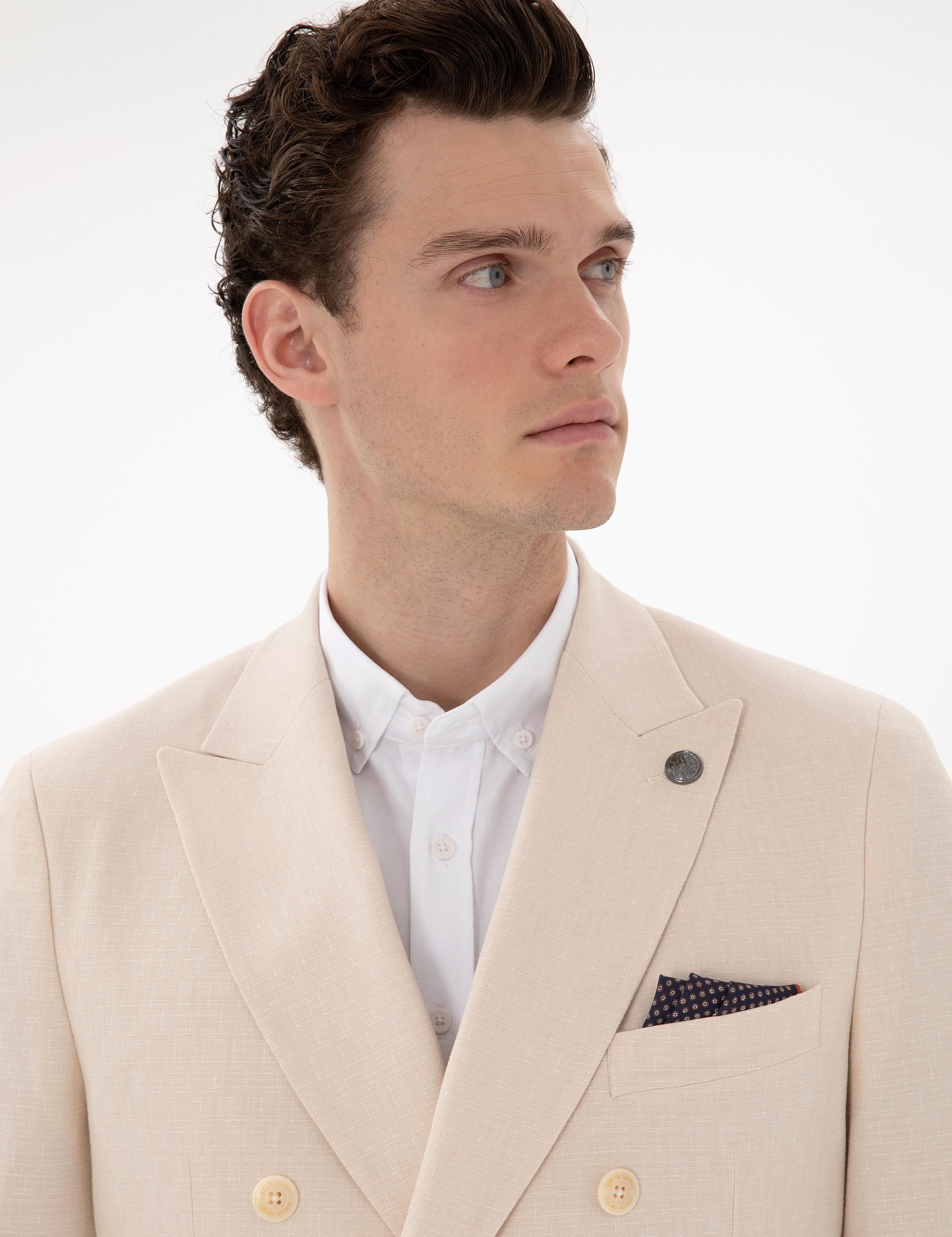 Bej Ex. Slim Fit Kruvaze Takım Elbise