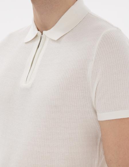 Ekru Slim Fit Fermuarlı Polo Yaka Triko Tişört - 50303605006