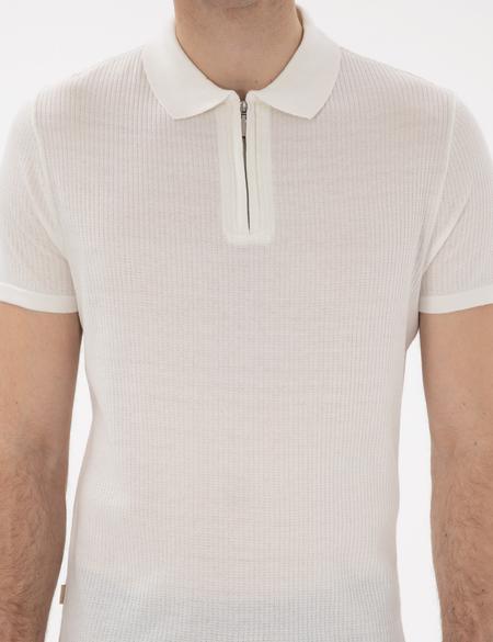 Ekru Slim Fit Fermuarlı Polo Yaka Triko Tişört - 50303605006