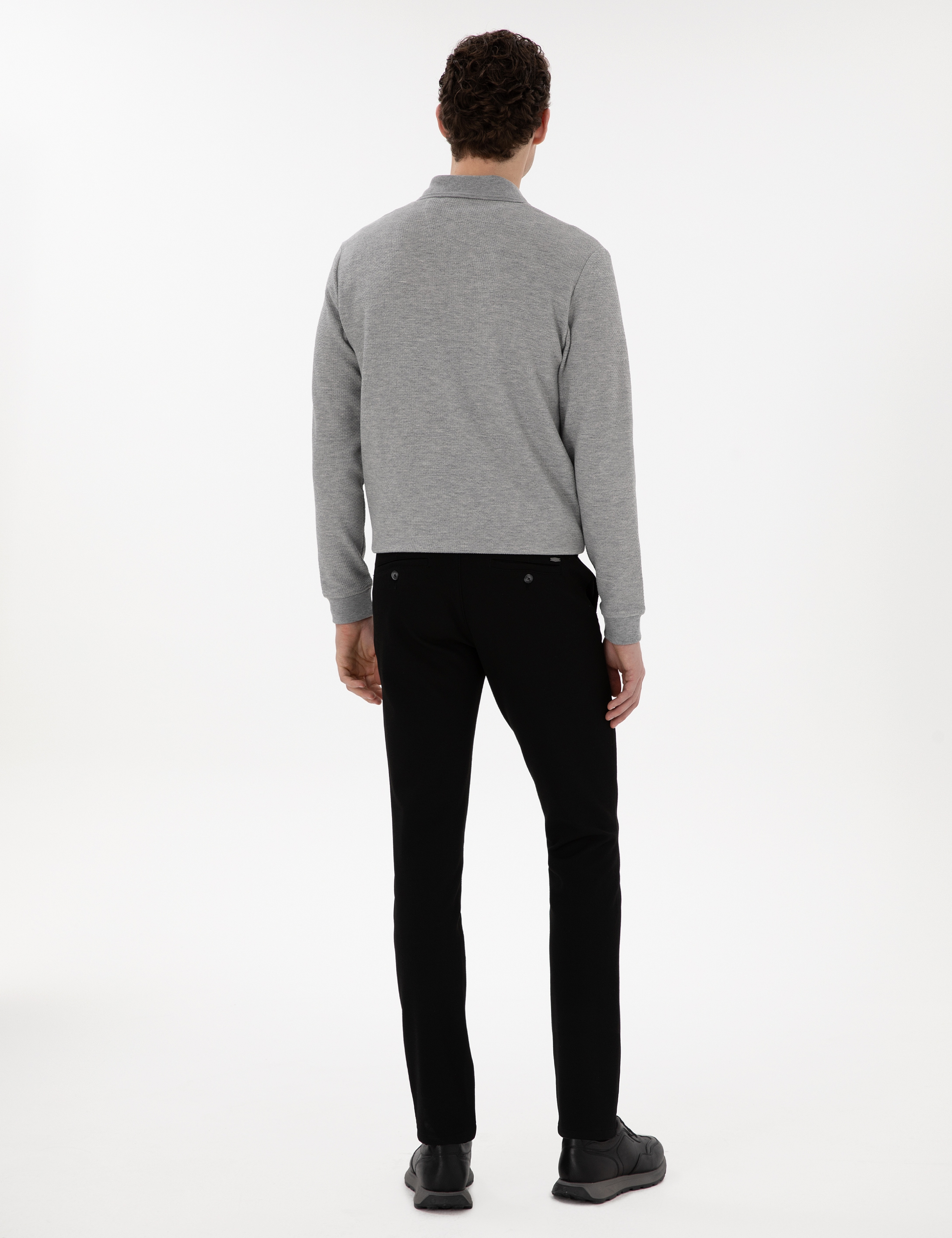 Siyah Slim Fit Kanvas Pantolon - Image 4