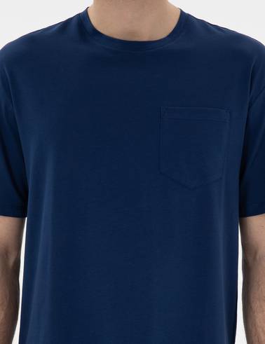 Açık Lacivert Comfort Fit %100 Pamuk Bisiklet Yaka Basic Tişört