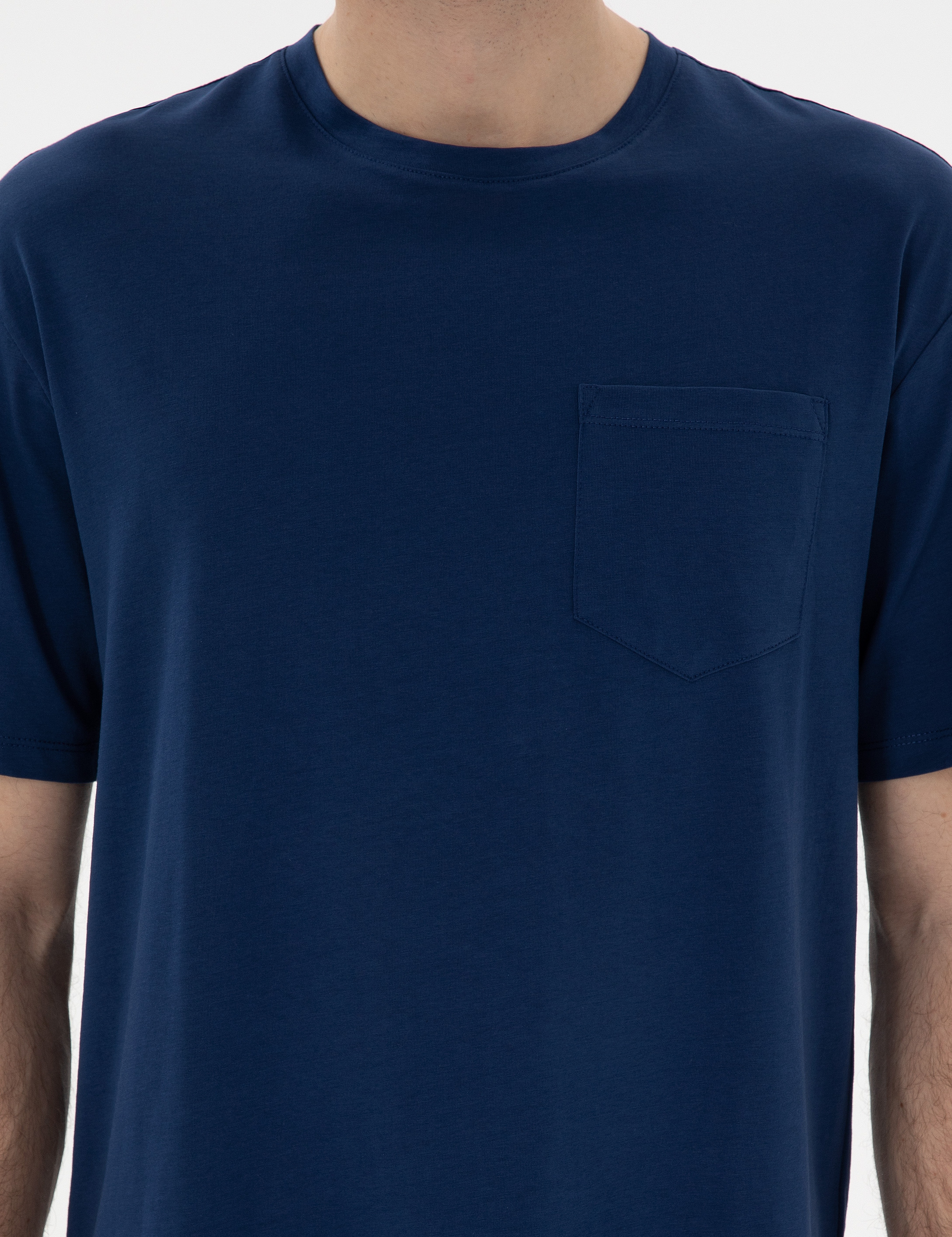 Açık Lacivert Comfort Fit %100 Pamuk Bisiklet Yaka Basic Tişört - Image 6