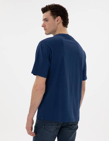 Açık Lacivert Comfort Fit %100 Pamuk Bisiklet Yaka Basic Tişört