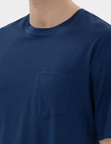 Açık Lacivert Comfort Fit %100 Pamuk Bisiklet Yaka Basic Tişört