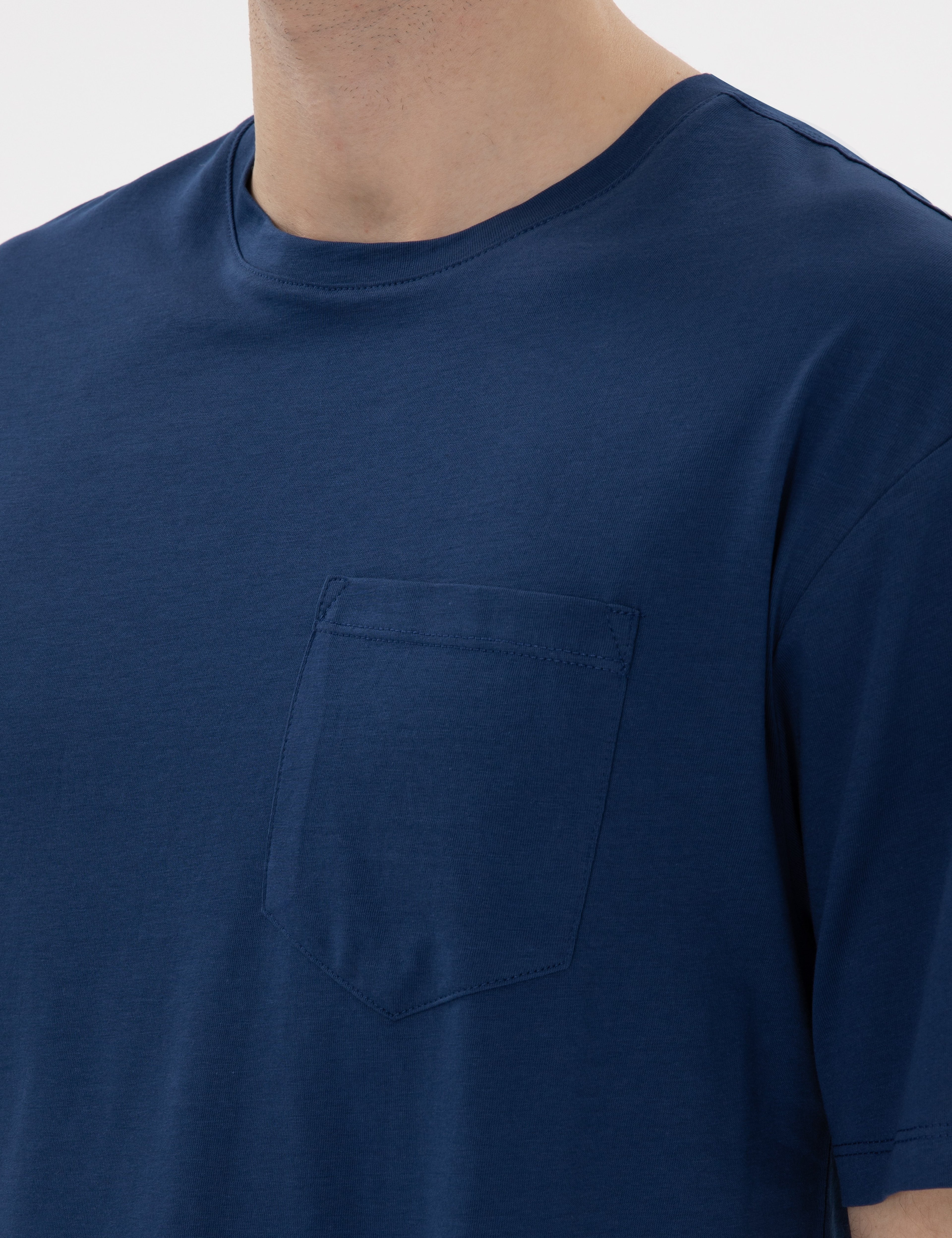 Açık Lacivert Comfort Fit %100 Pamuk Bisiklet Yaka Basic Tişört