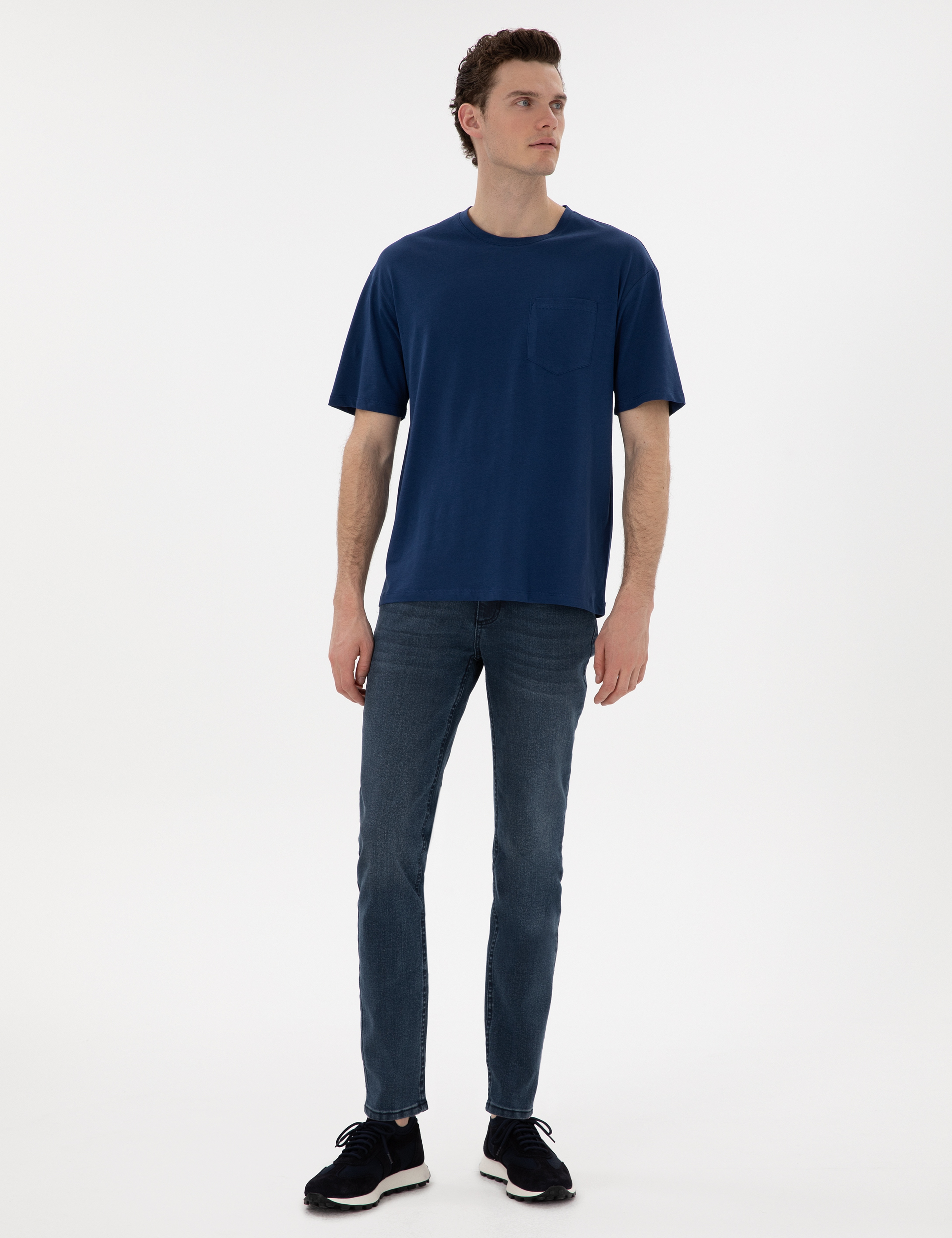 Açık Lacivert Comfort Fit %100 Pamuk Bisiklet Yaka Basic Tişört - Image 4