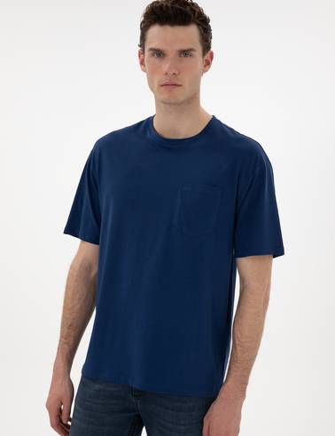 Açık Lacivert Comfort Fit %100 Pamuk Bisiklet Yaka Basic Tişört