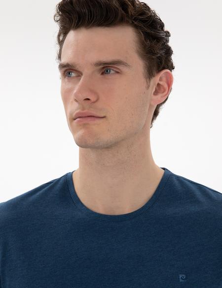 İndigo Melanj Pamuk Karışımlı Slim Fit Bisiklet Yaka Basic Tişört - 50306980100