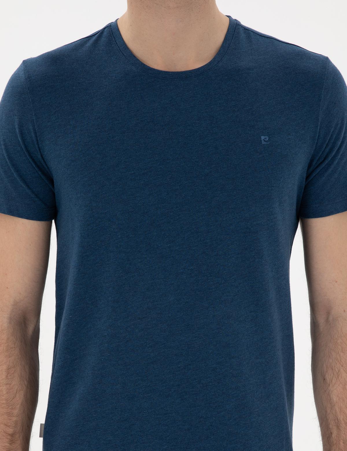 İndigo Melanj Pamuk Karışımlı Slim Fit Bisiklet Yaka Basic Tişört - 50306980100