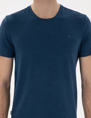 İndigo Melanj Slim Fit %100 Pamuk Bisiklet Yaka Basic Tişört