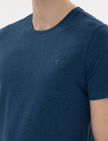 İndigo Melanj Slim Fit %100 Pamuk Bisiklet Yaka Basic Tişört