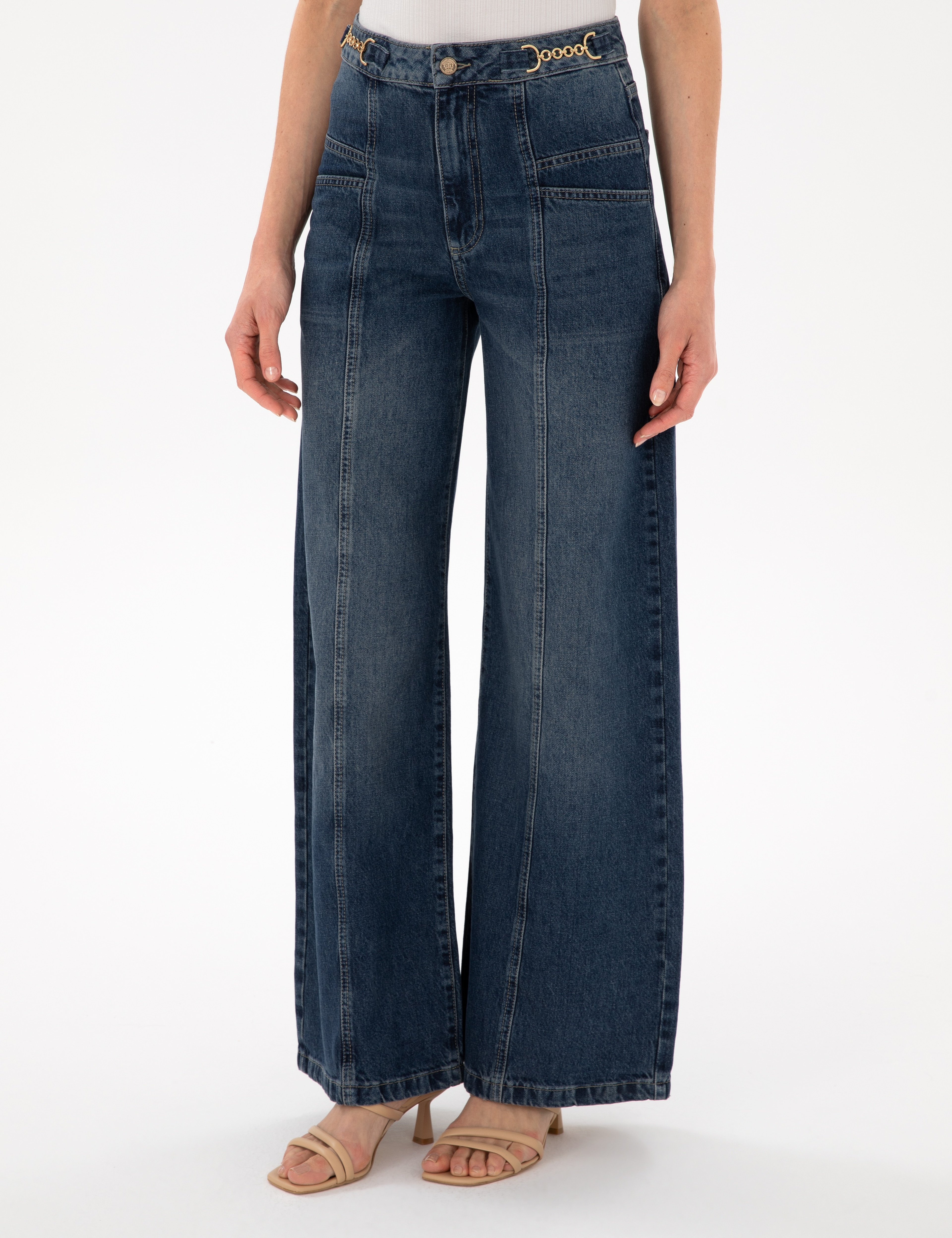 İndigo Wide Flare Jean Pantolon