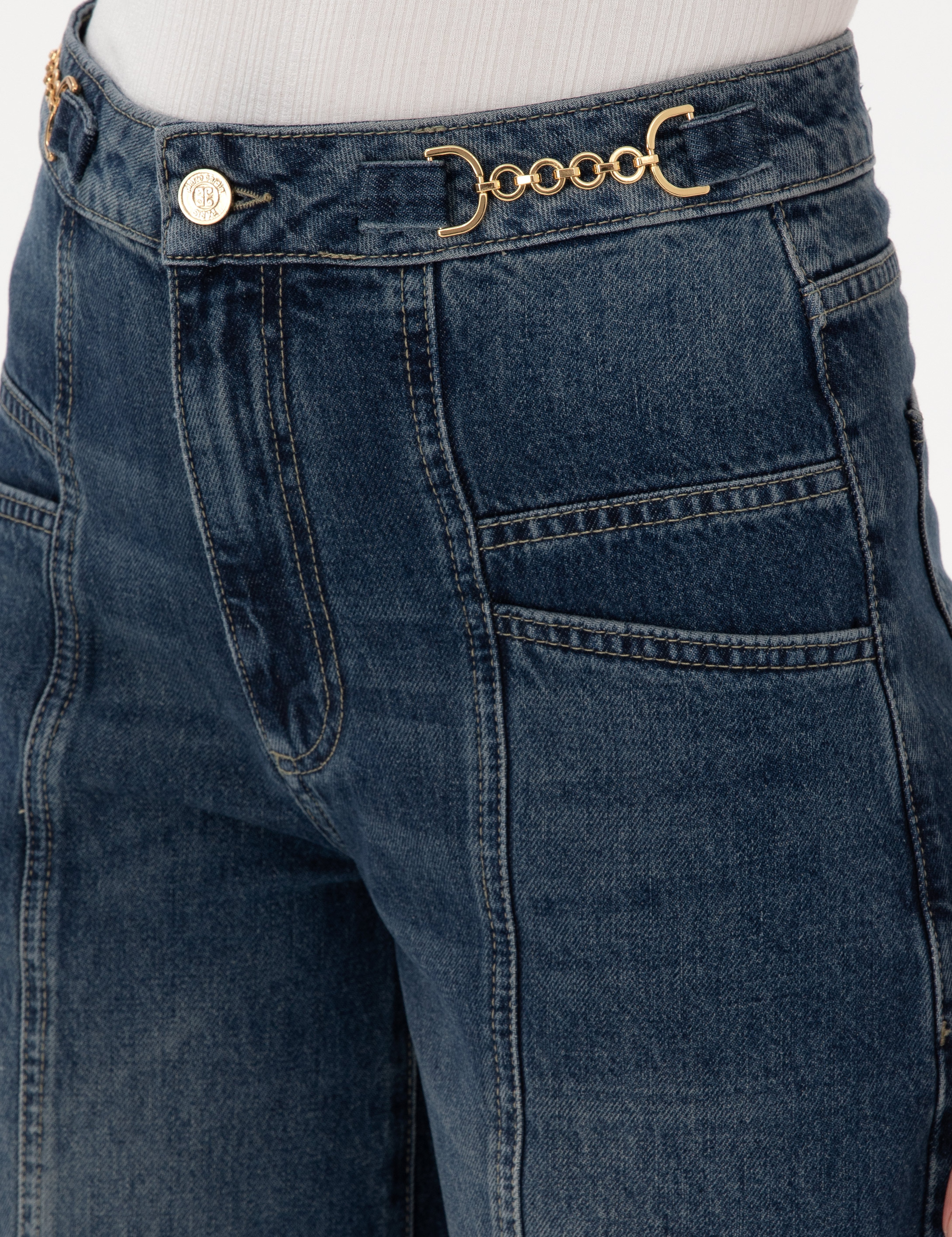 İndigo Wide Flare Jean Pantolon - Image 5