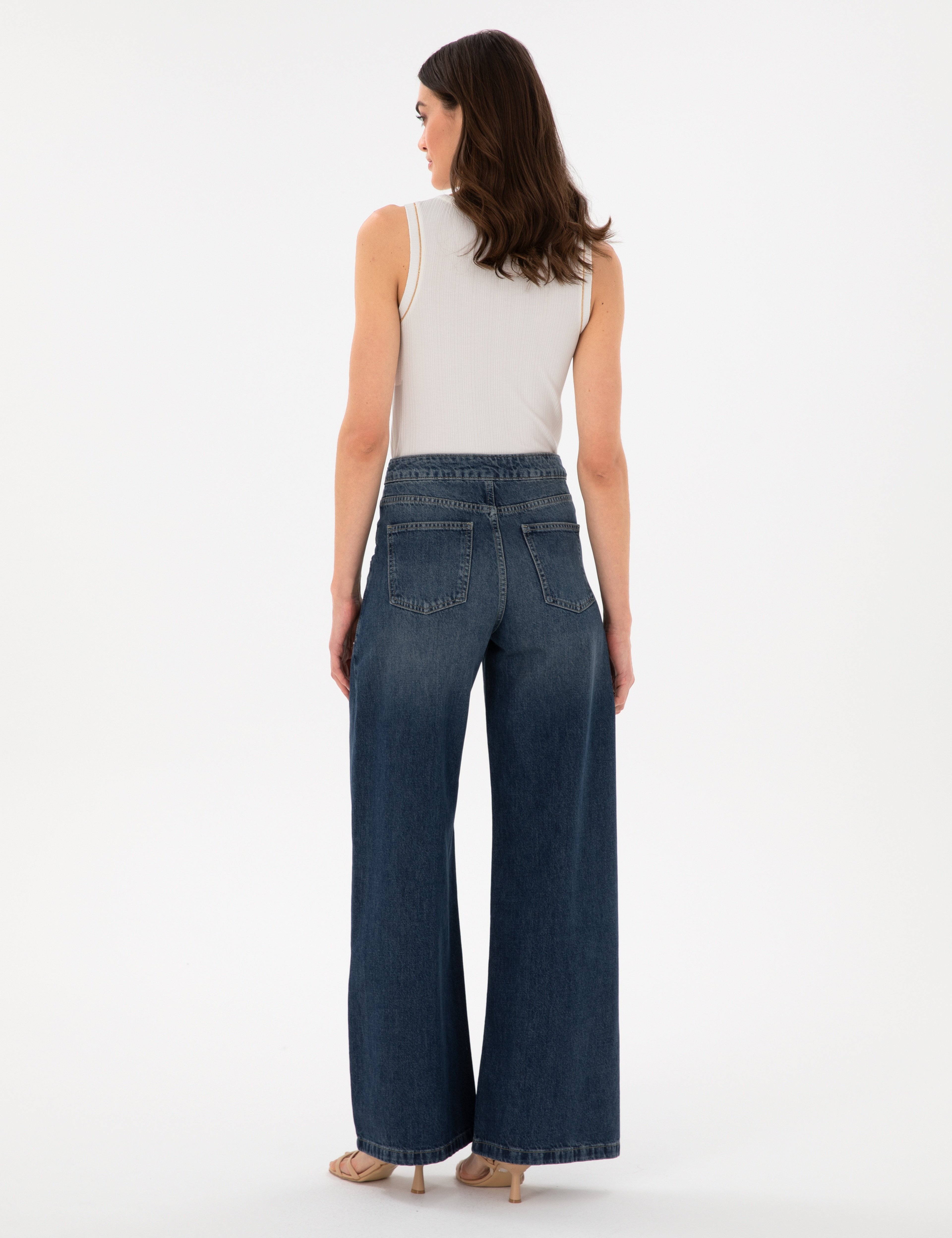 İndigo Wide Flare Jean Pantolon