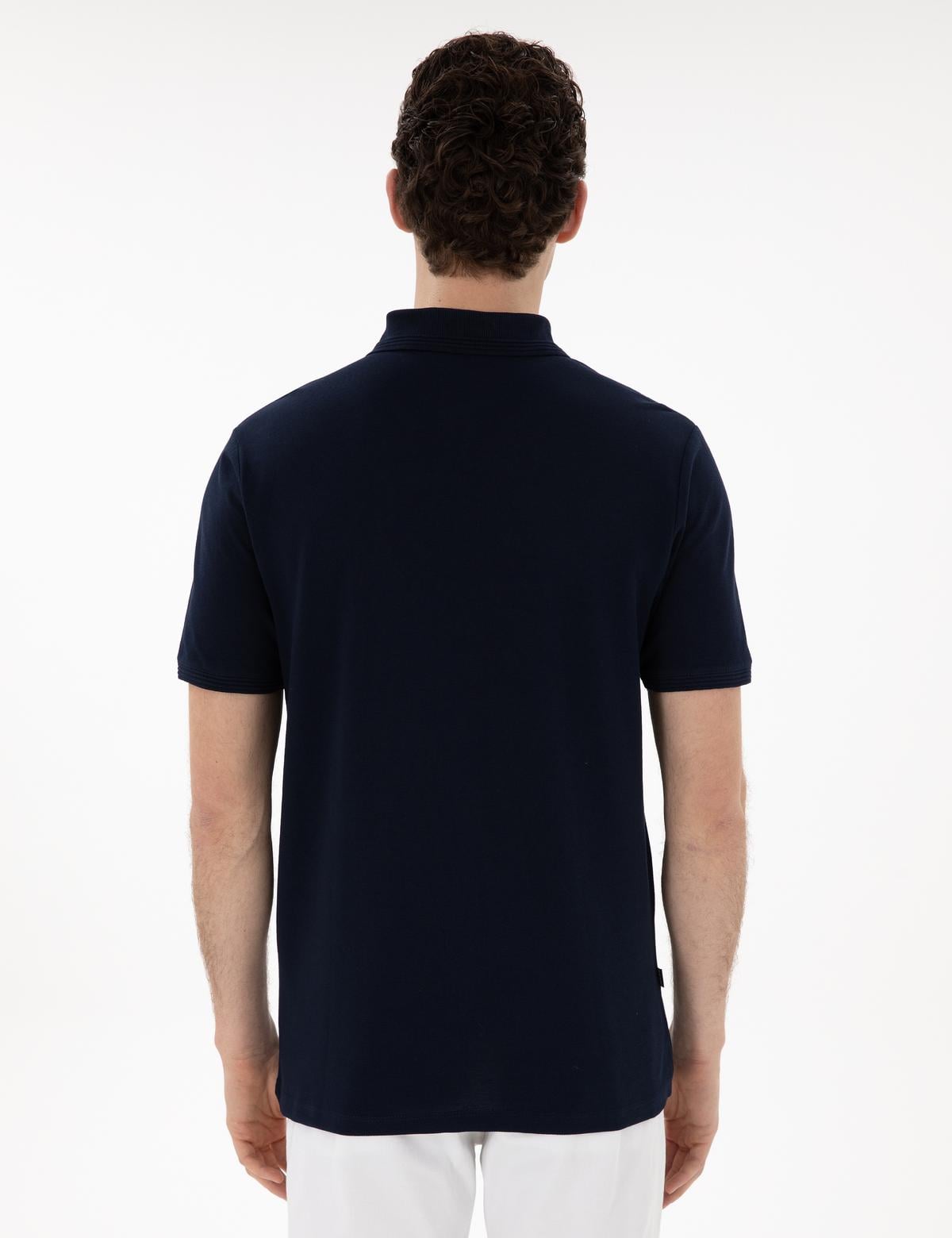 Lacivert Regular Fit Kıvrılmaz Polo Yaka Basic Tişört - 50302538051