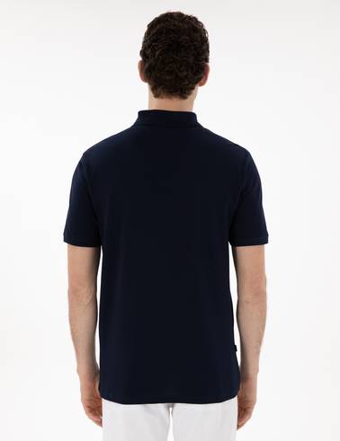 Lacivert Regular Fit Kıvrılmaz Polo Yaka Basic Tişört