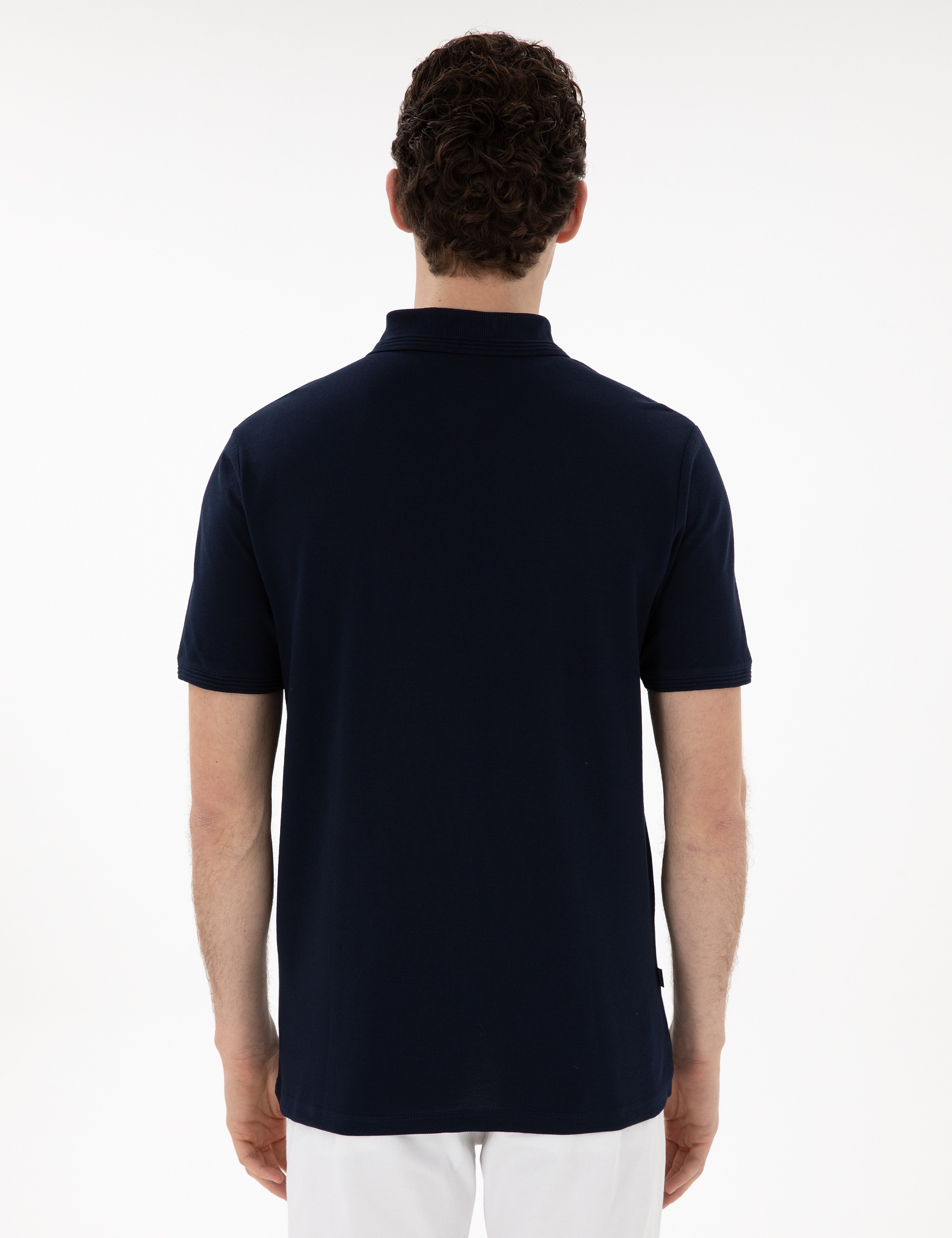 Lacivert Regular Fit Kıvrılmaz Polo Yaka Basic Tişört - Image 5