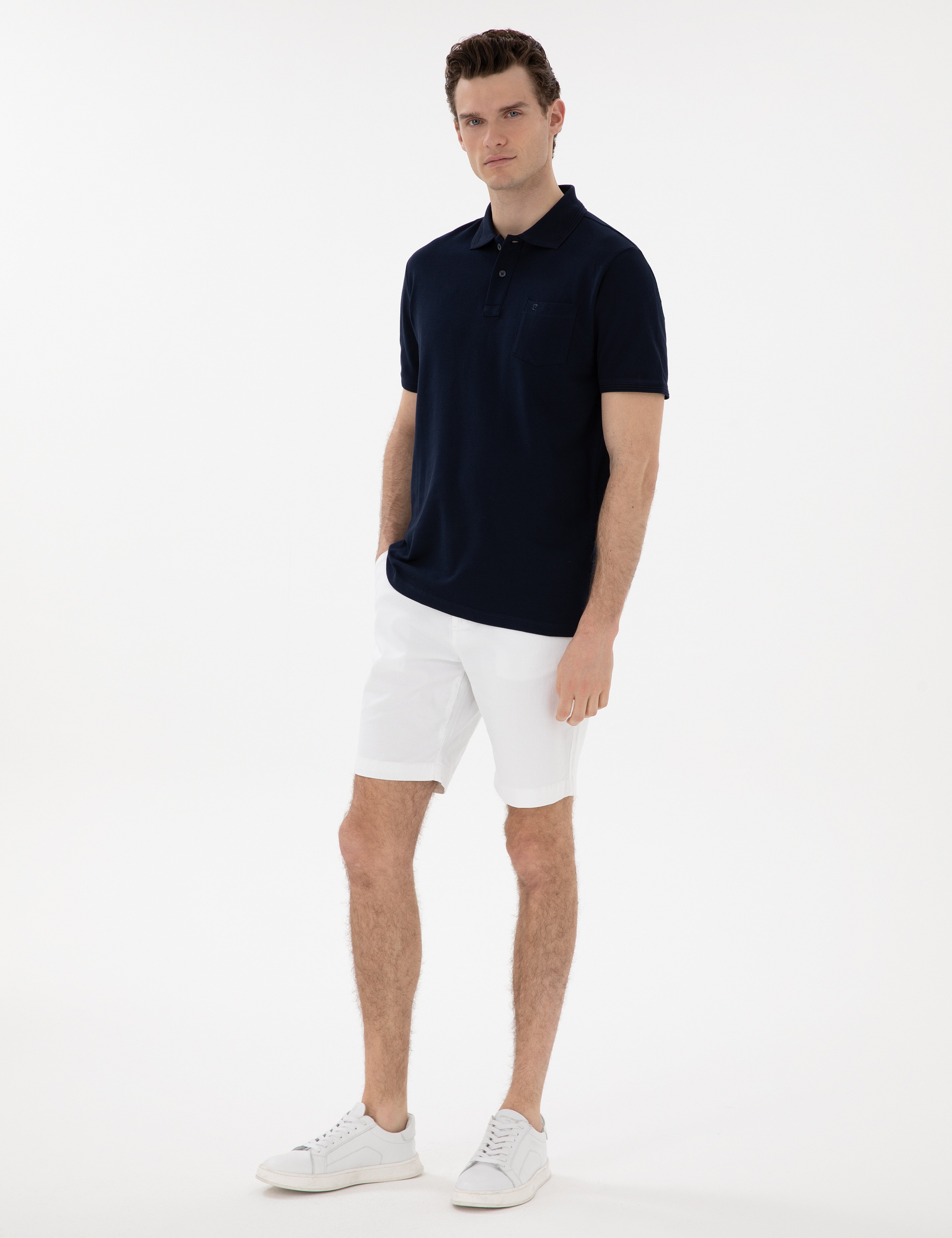 Lacivert Regular Fit Kıvrılmaz Polo Yaka Basic Tişört - Image 4