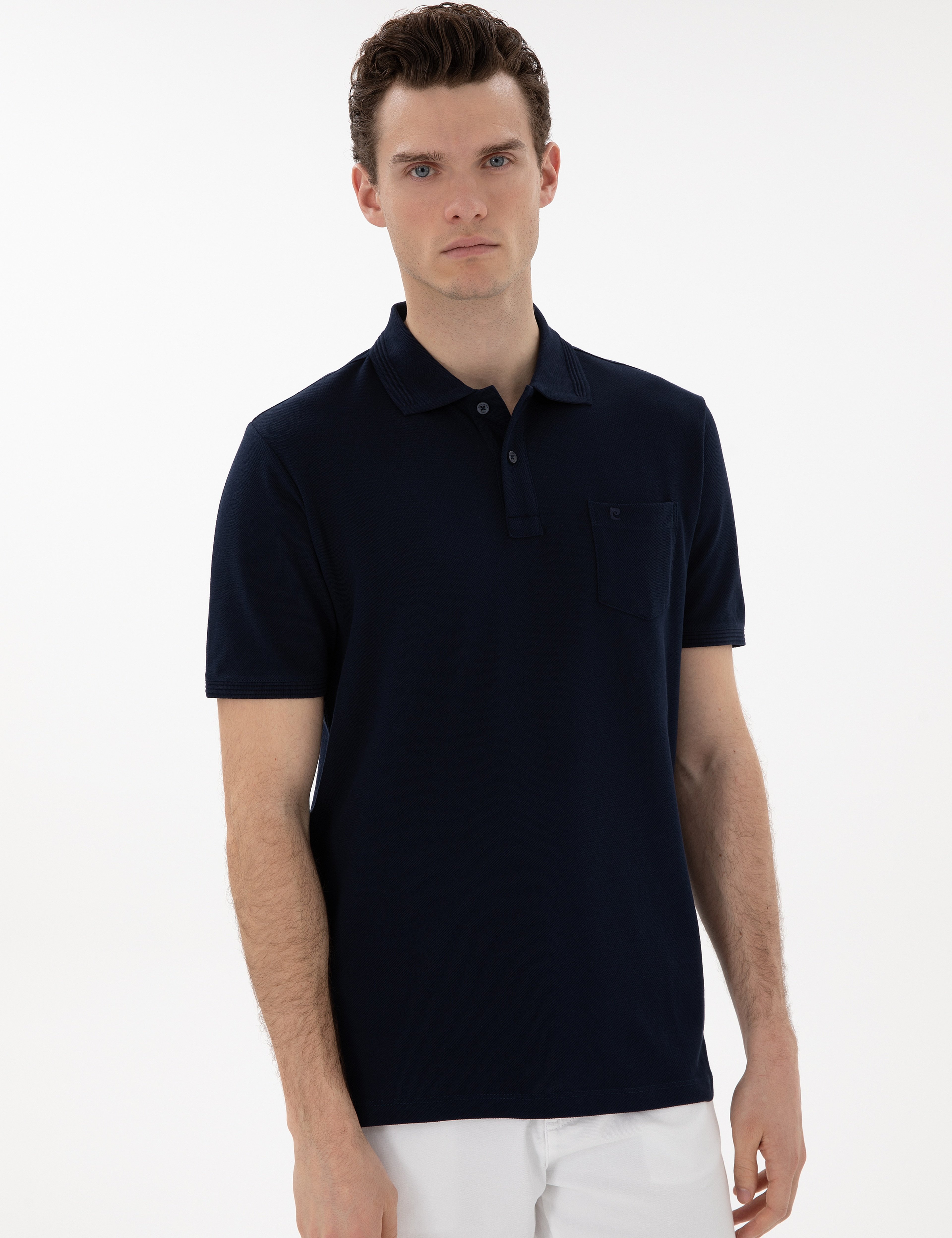 Lacivert Regular Fit Kıvrılmaz Polo Yaka Basic Tişört - Image 3