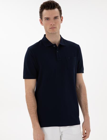 Lacivert Regular Fit Kıvrılmaz Polo Yaka Basic Tişört - 50302538051
