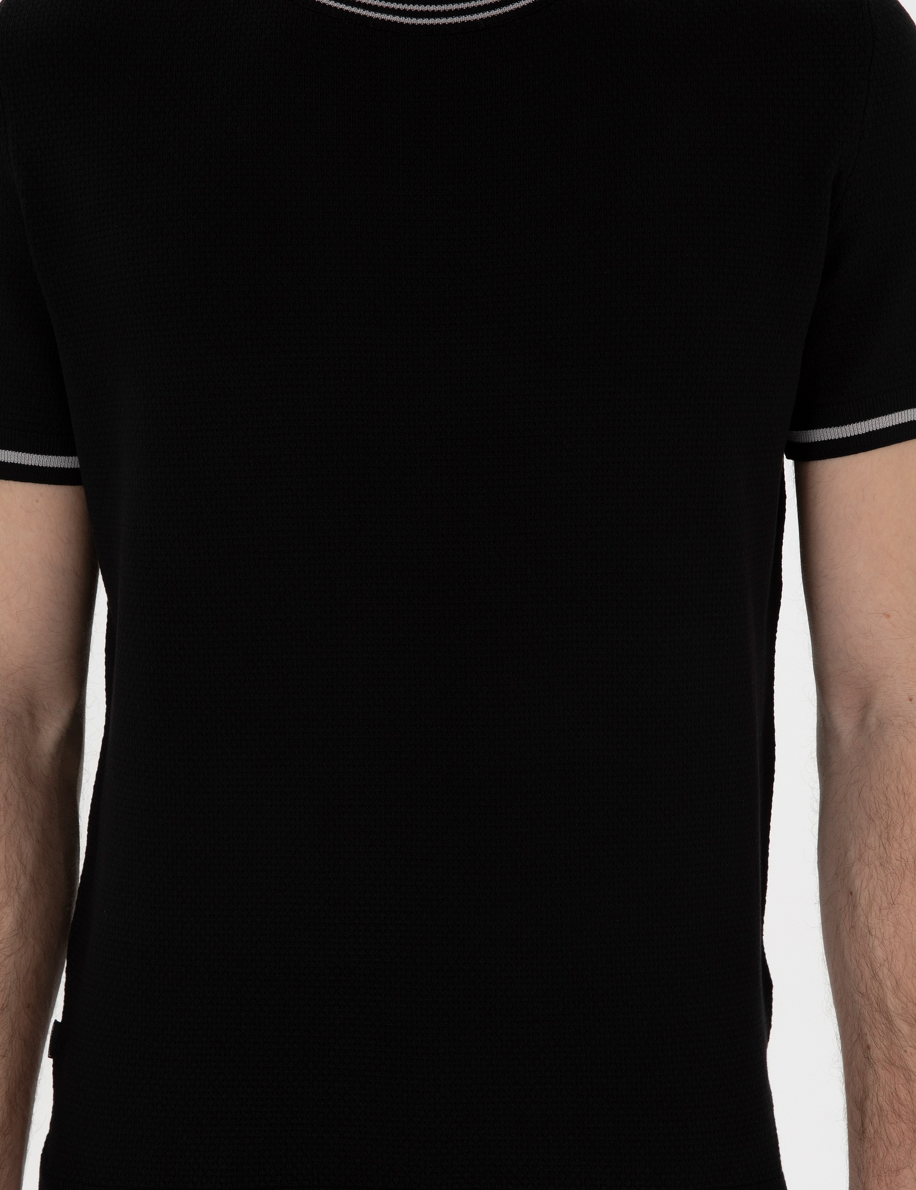 Siyah Slim Fit Bisiklet Yaka Triko Tişört - Image 6