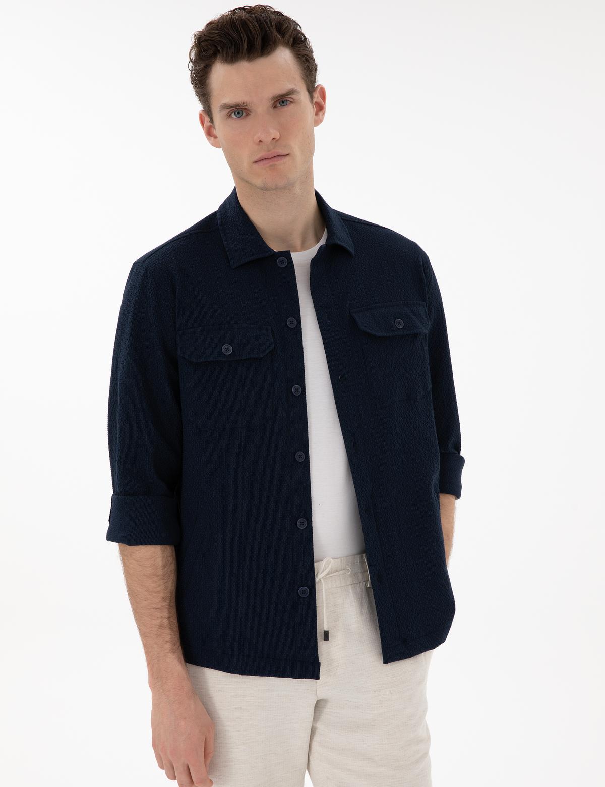 Lacivert Rahat Kalıp Uzun Kollu Gömlek - 50304593035