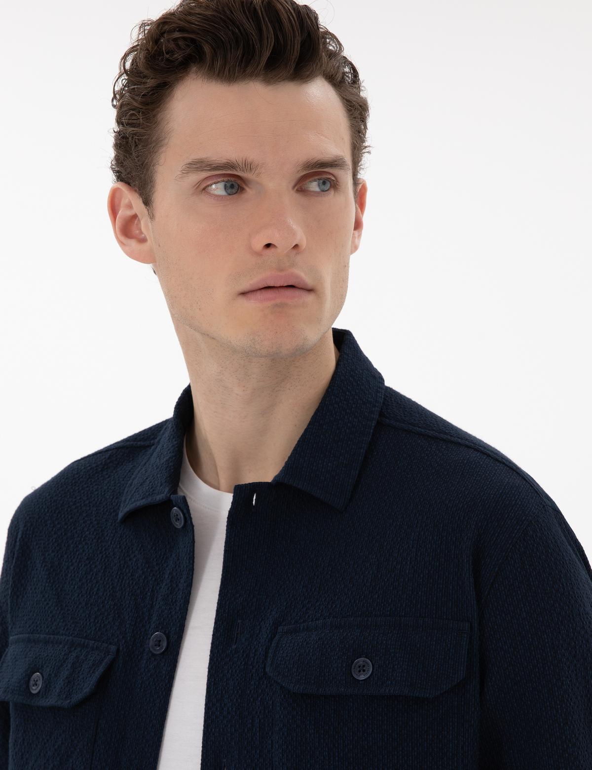 Lacivert Rahat Kalıp Uzun Kollu Gömlek - 50304593035