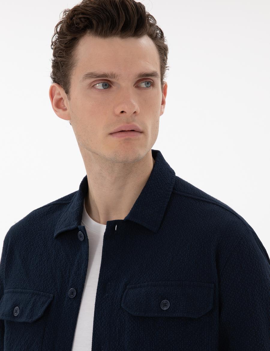 Lacivert Rahat Kalıp Uzun Kollu Gömlek