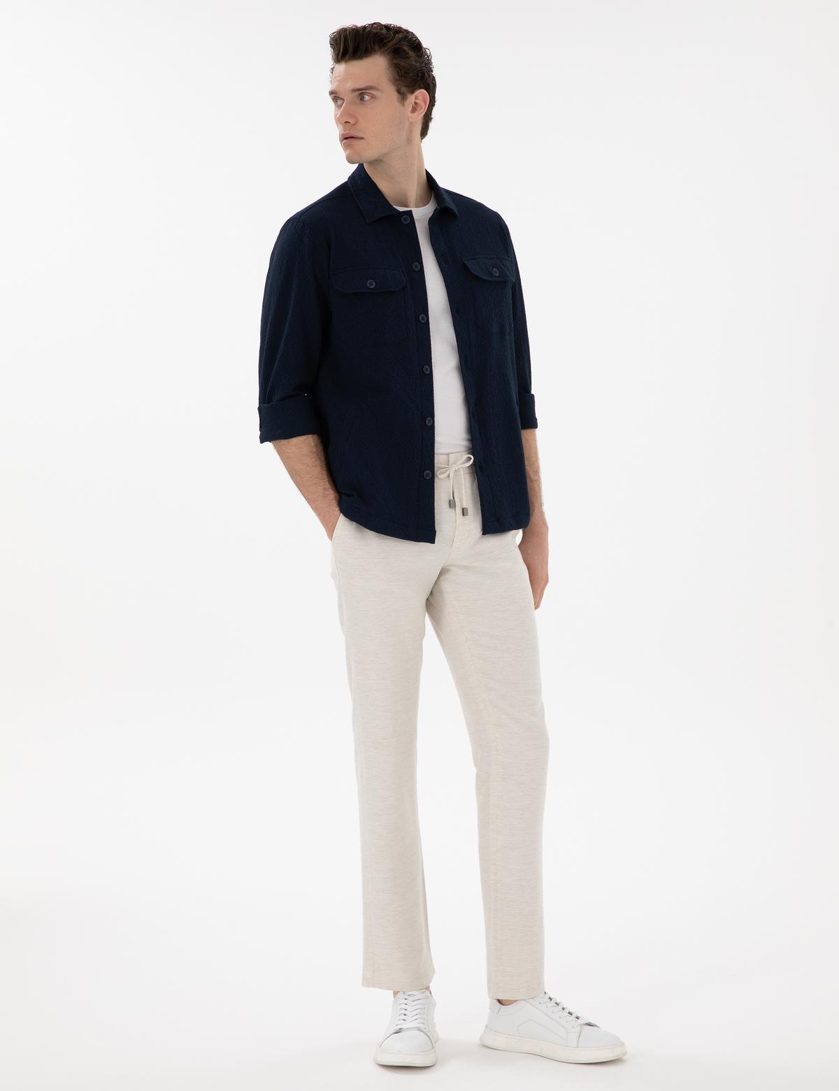 Lacivert Rahat Kalıp Uzun Kollu Gömlek - 50304593035