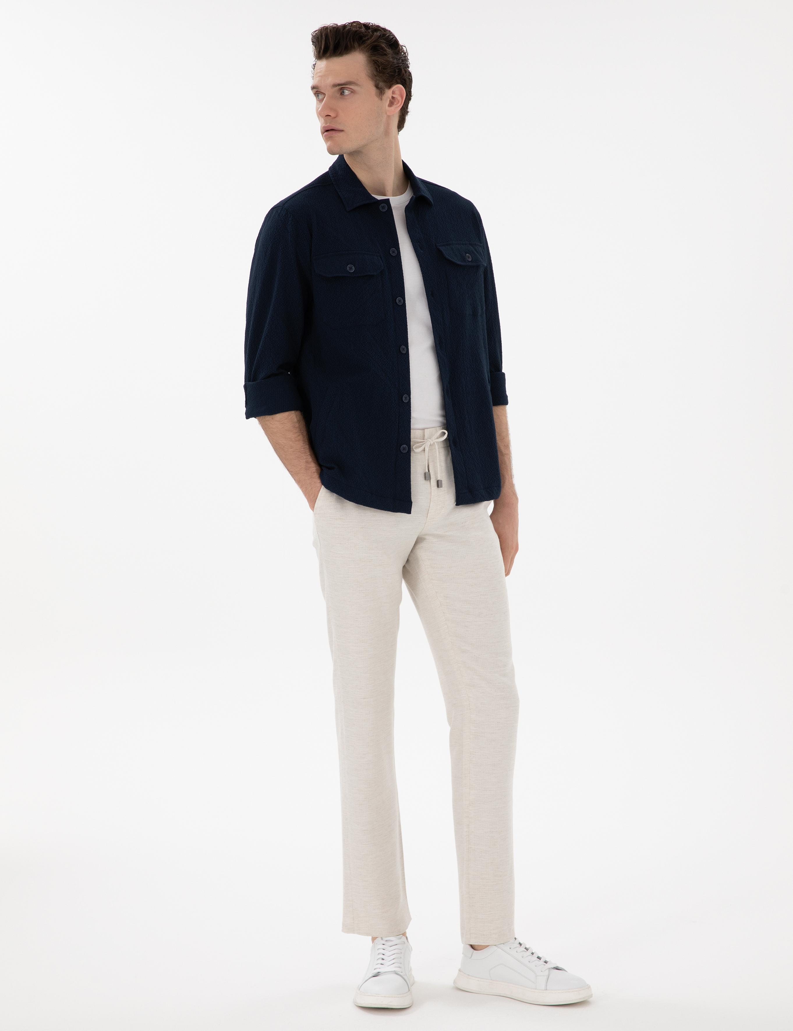 Lacivert Rahat Kalıp Uzun Kollu Gömlek