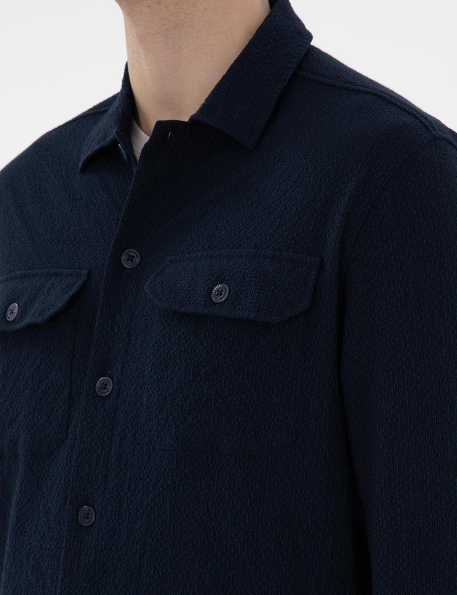 Lacivert Rahat Kalıp Uzun Kollu Gömlek