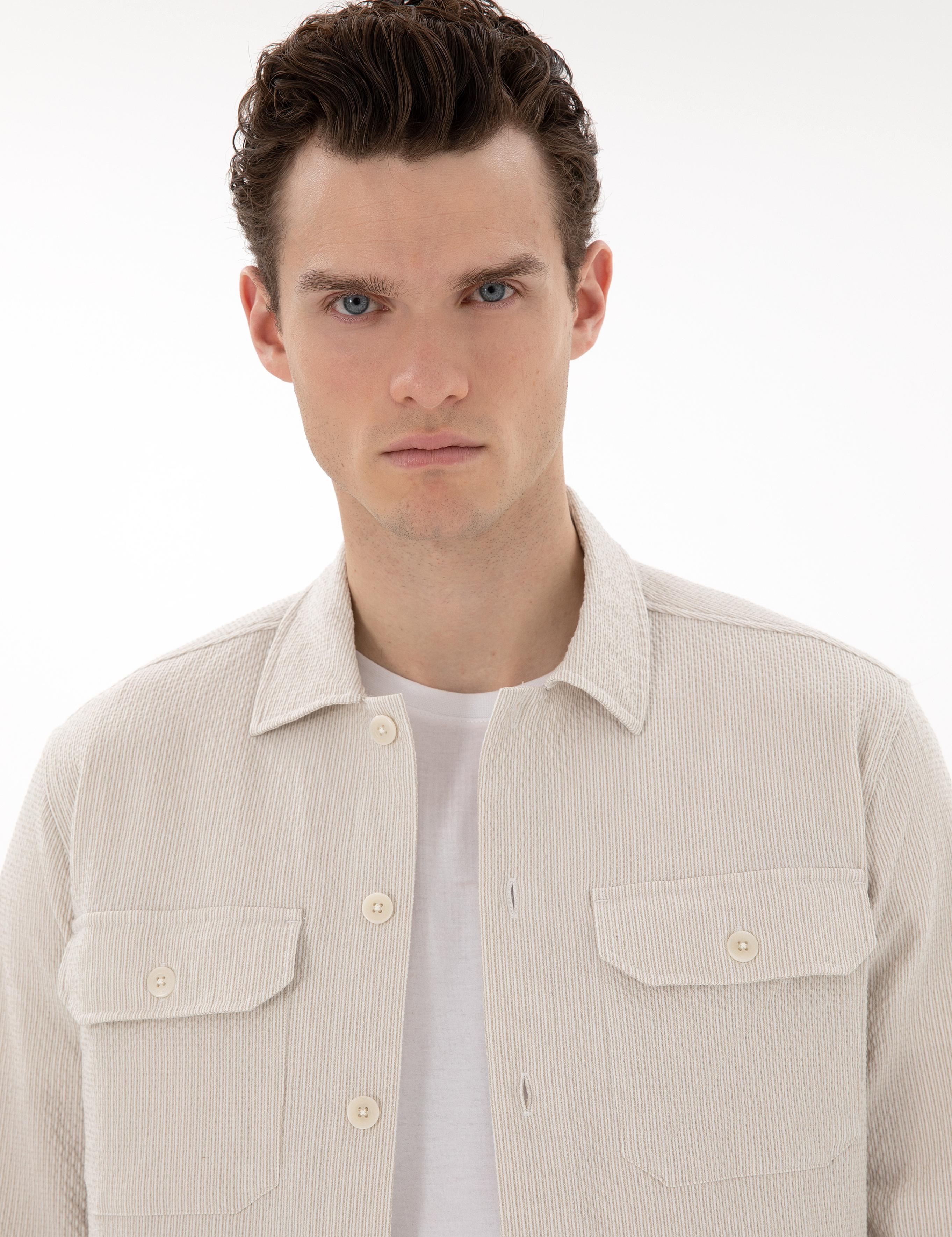 Bej Rahat Kalıp Uzun Kollu Gömlek