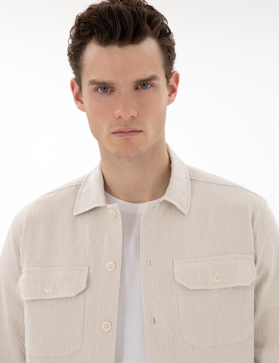 Bej Rahat Kalıp Uzun Kollu Gömlek