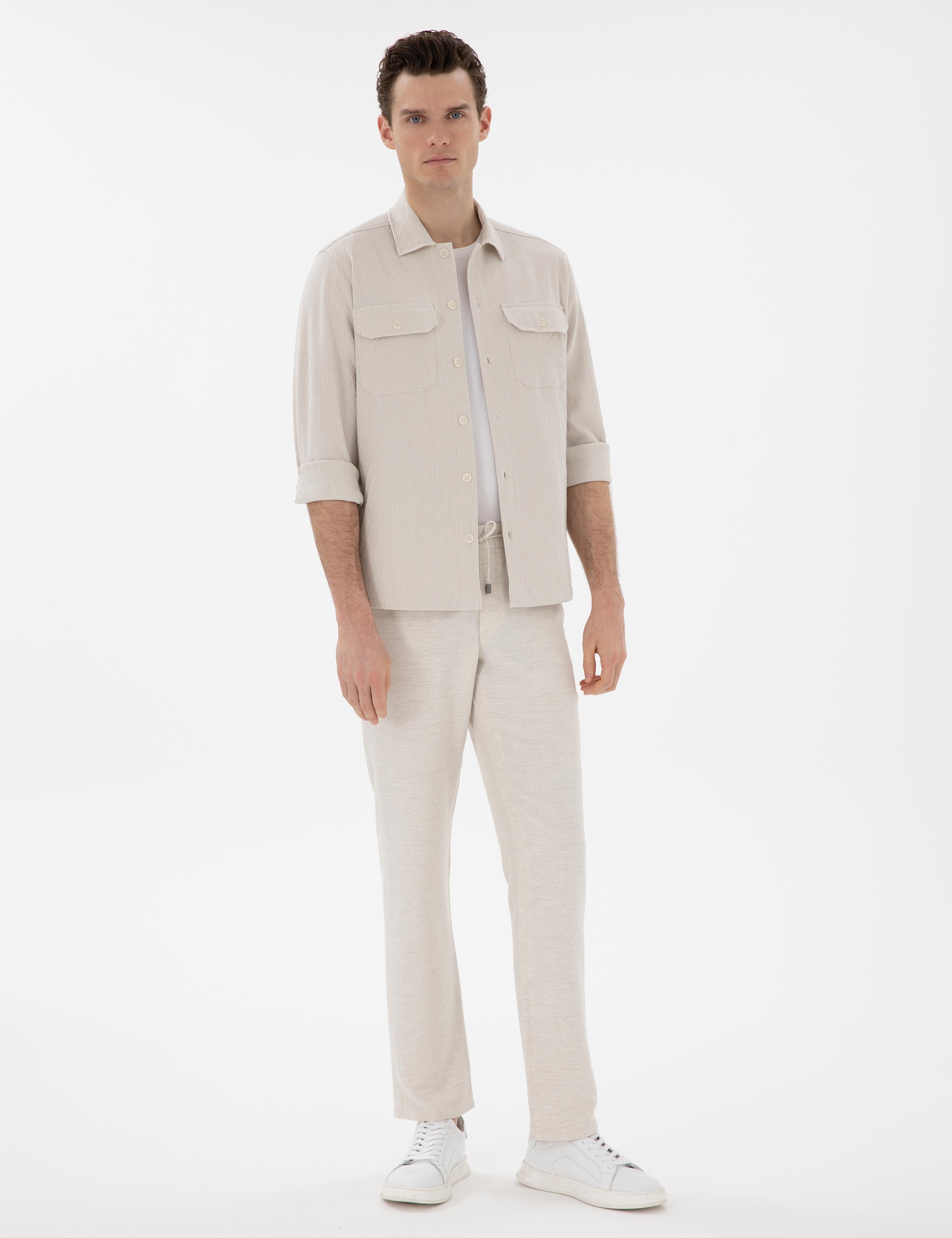 Bej Rahat Kalıp Uzun Kollu Gömlek