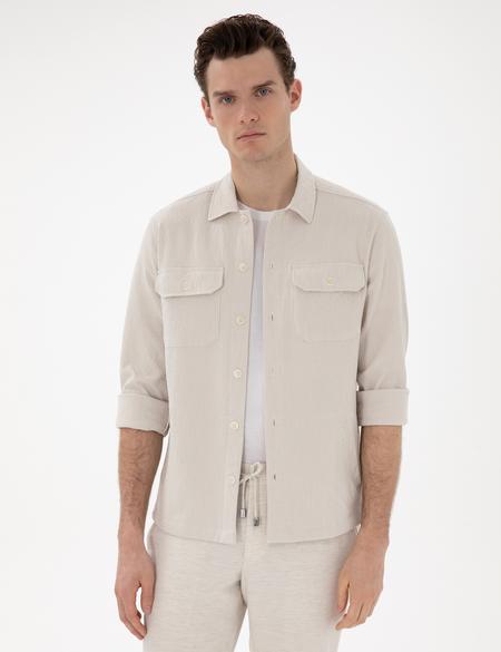 Bej Rahat Kalıp Uzun Kollu Gömlek - 50304593025