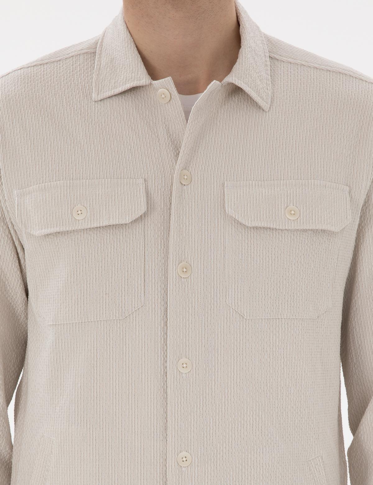 Bej Rahat Kalıp Uzun Kollu Gömlek - 50304593025