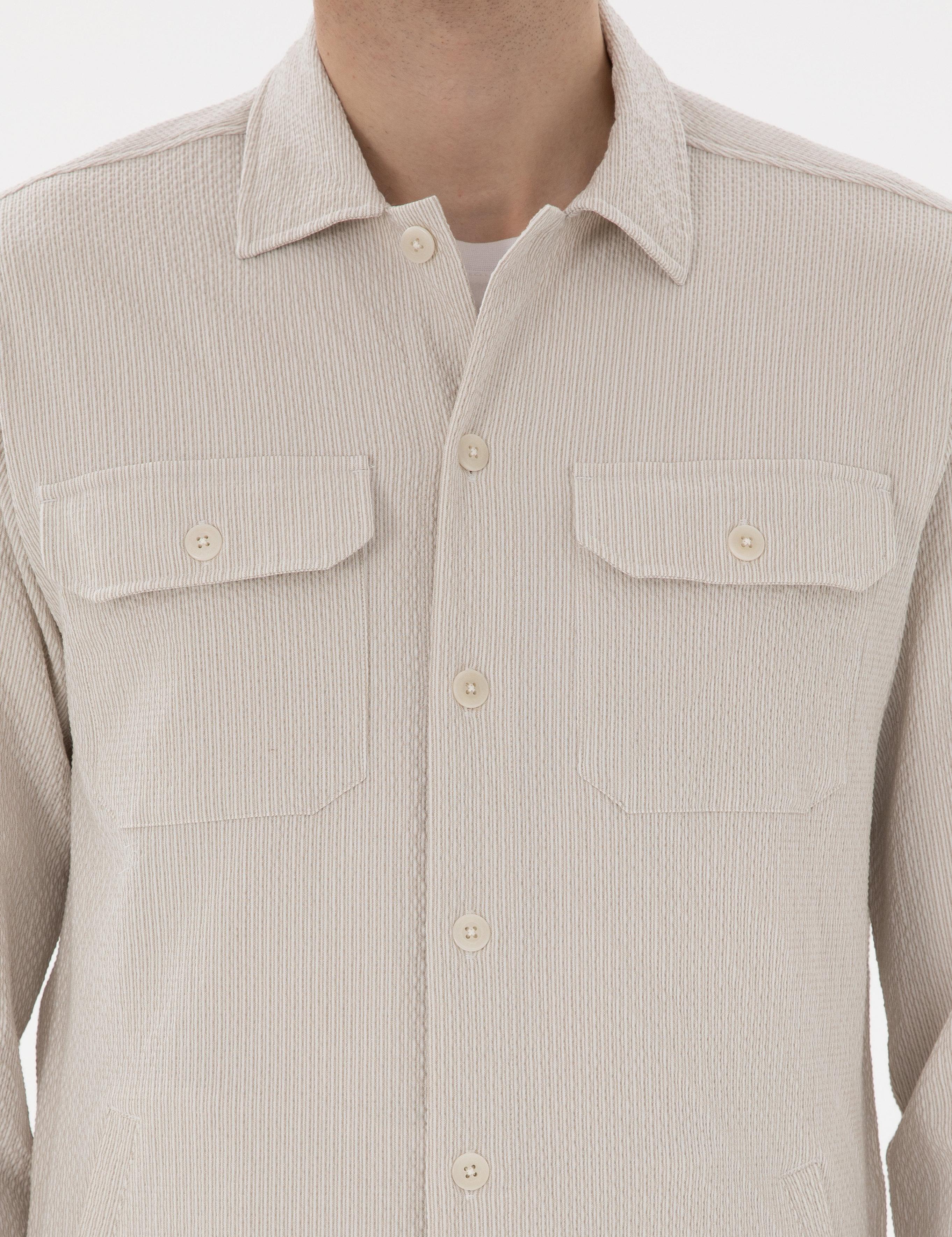 Bej Rahat Kalıp Uzun Kollu Gömlek