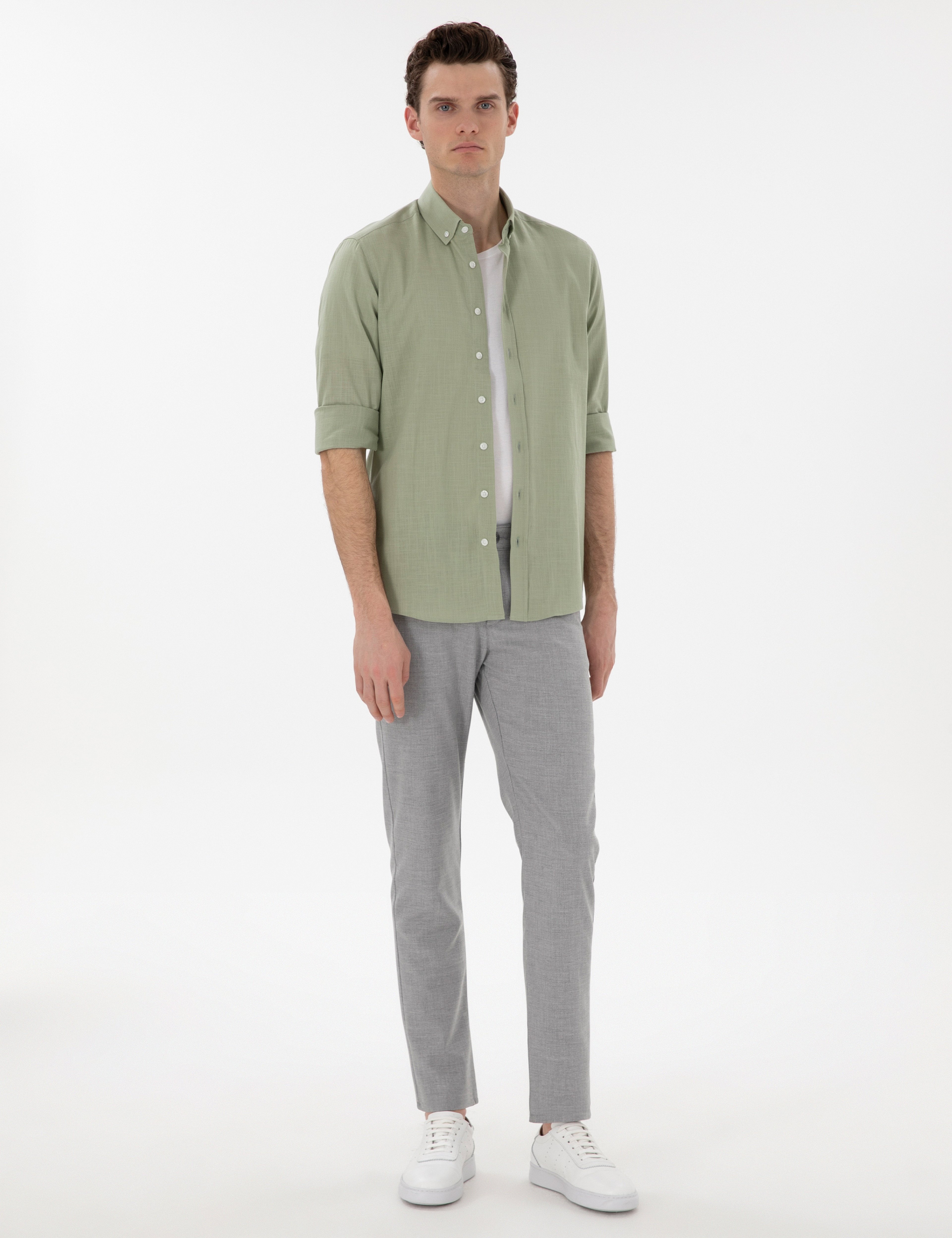 Çağla Slim Fit Keten Görünümlü Gömlek
