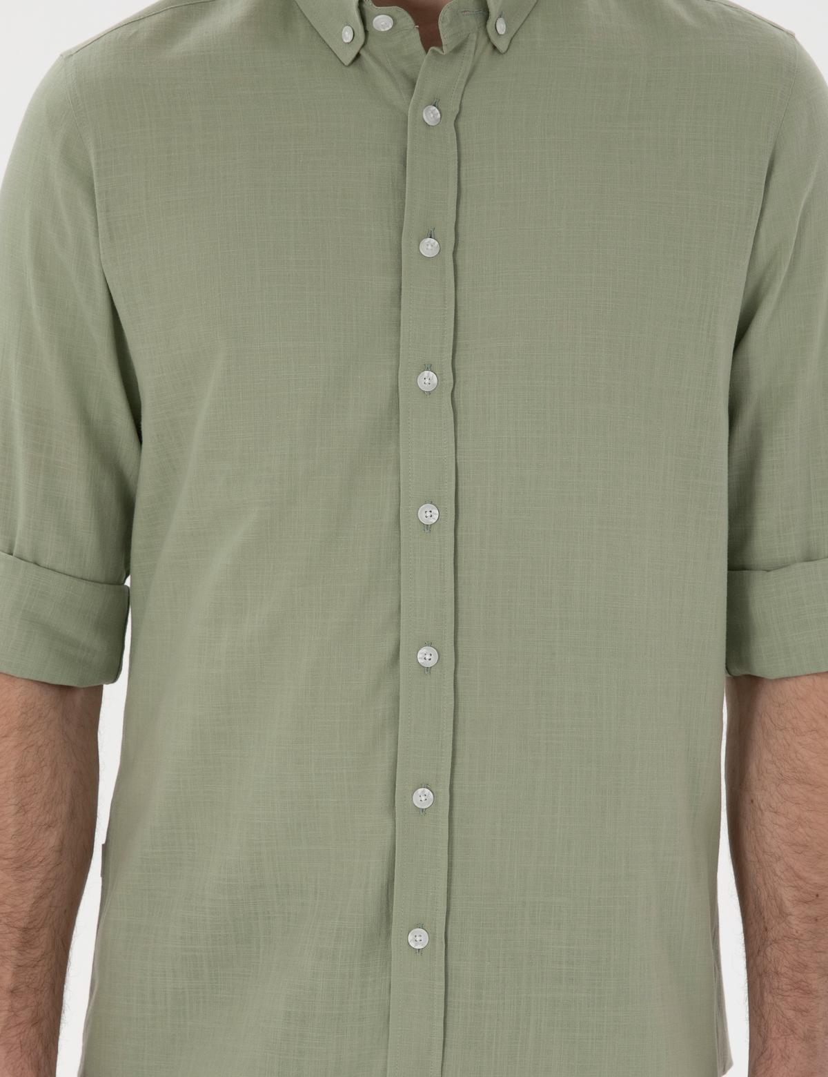 Çağla Slim Fit Keten Görünümlü Gömlek - 50302710009