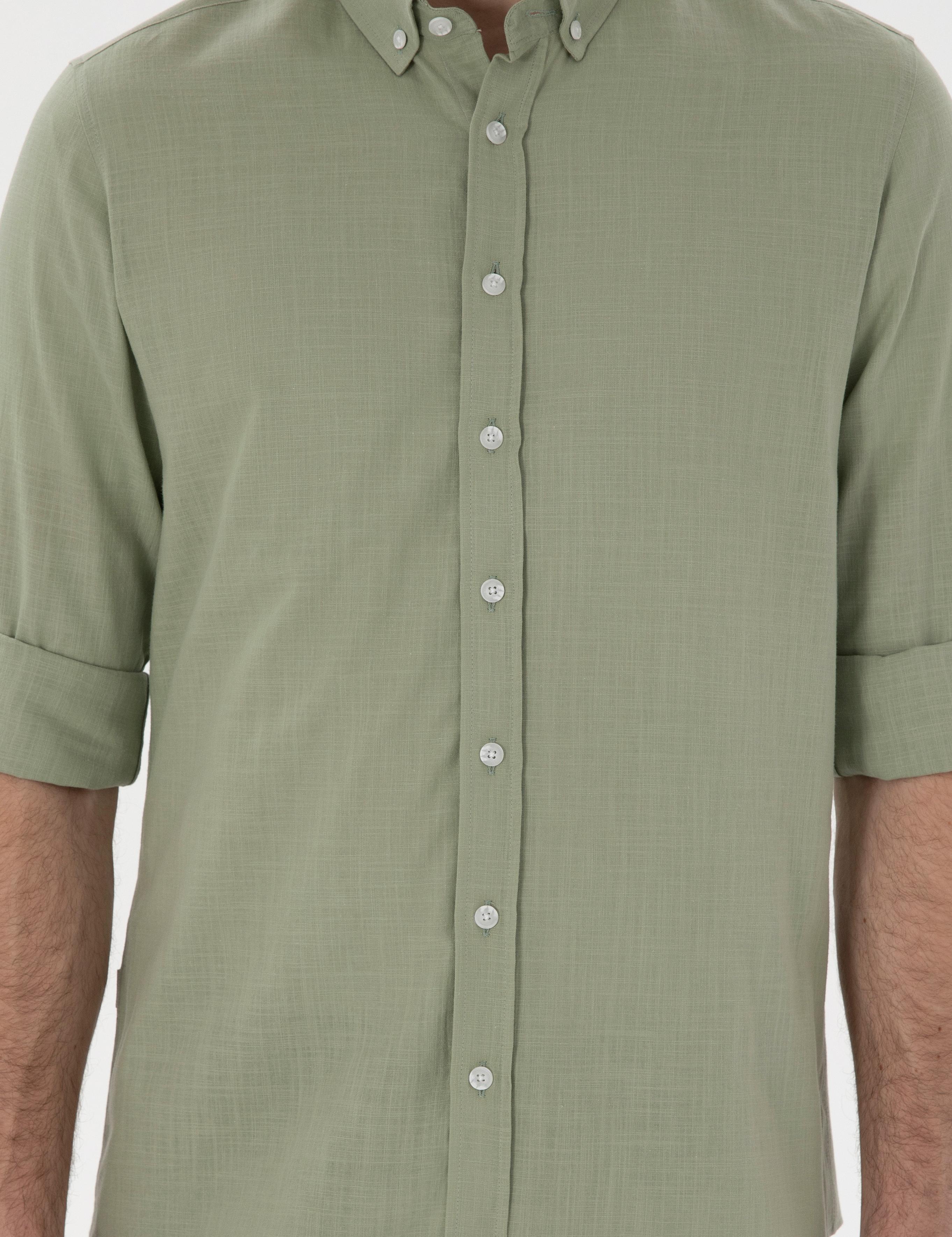 Çağla Slim Fit Keten Görünümlü Gömlek