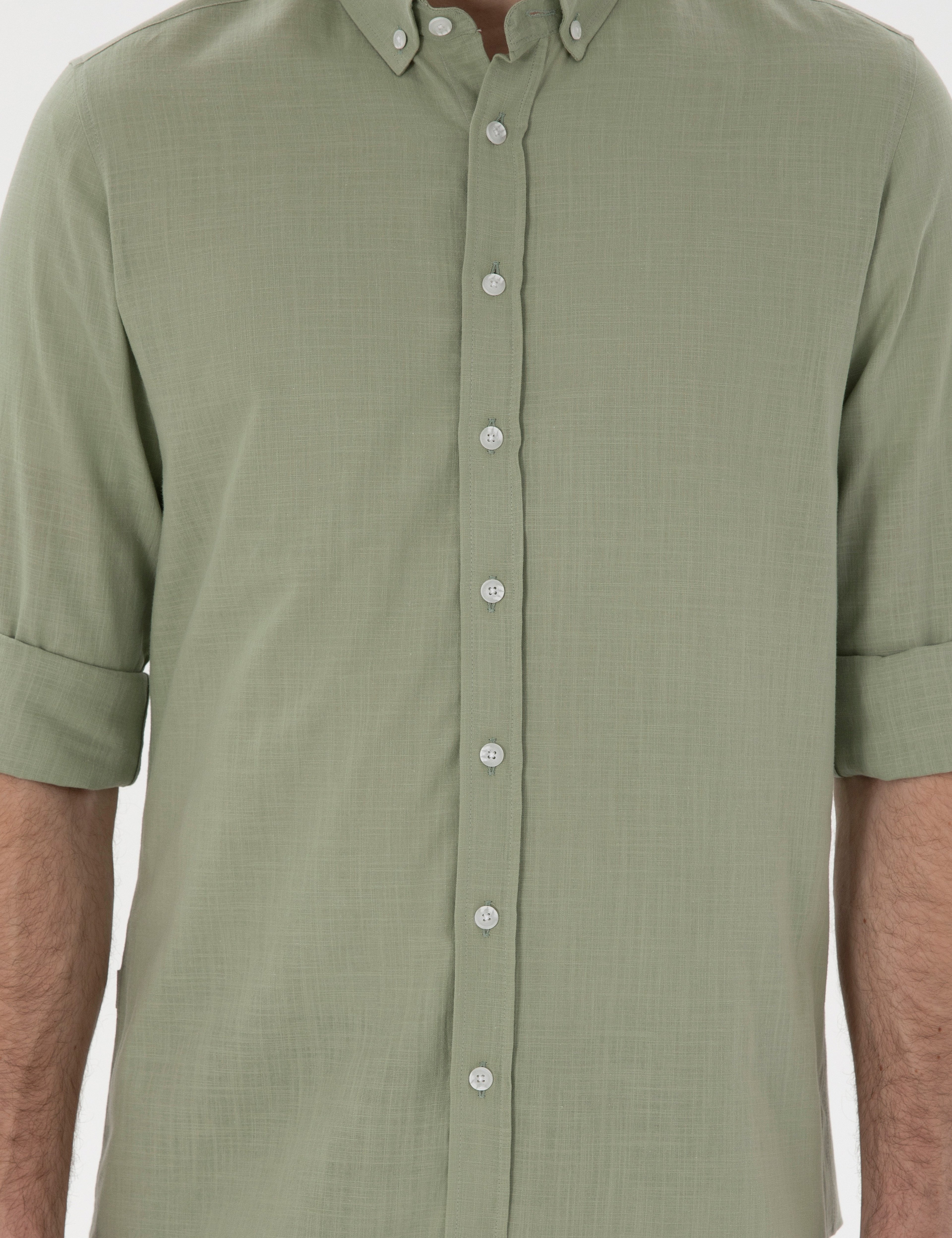 Çağla Slim Fit Keten Görünümlü Gömlek - Image 6