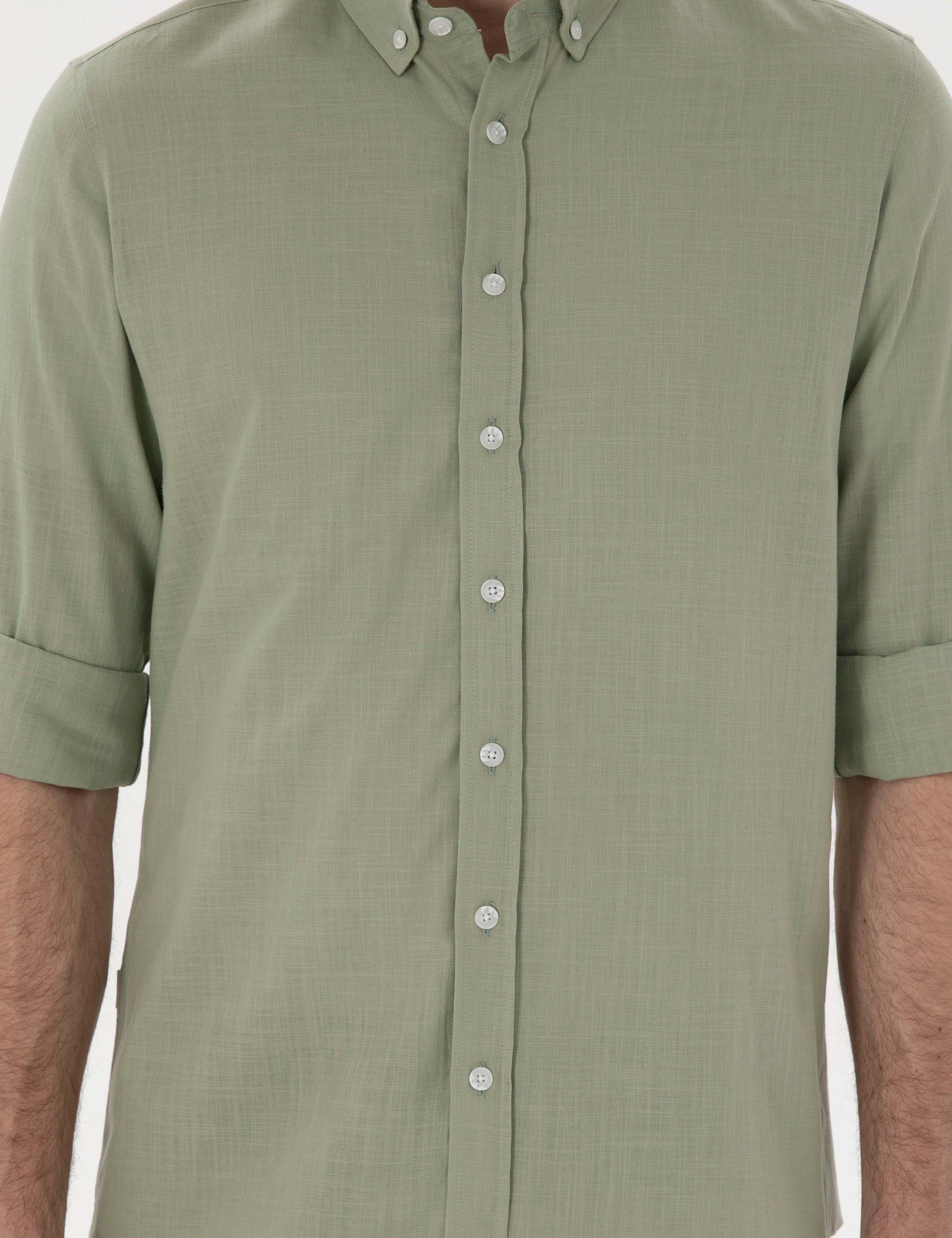 Çağla Slim Fit Keten Görünümlü Gömlek